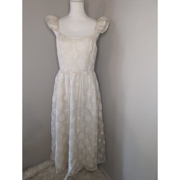In February Ivory Cottagecore Midi Dress Large Feminine Boho Romantic - Picture 3 of 9